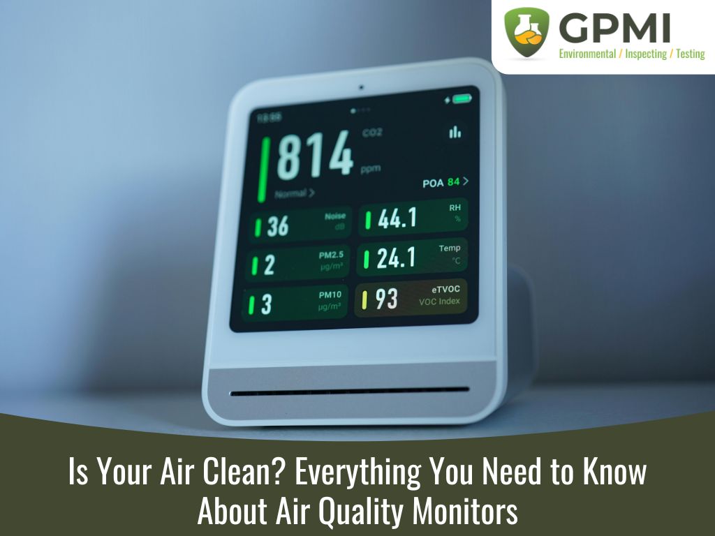 Indoor Air Quality Monitor Displaying Co2, Voc, Humidity, And Particulate Levels.