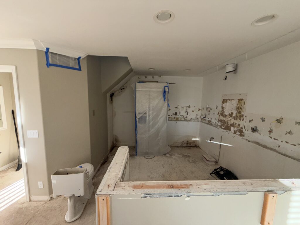 Mold Contamination On Walls And Flooring From Roof Leak In Coastal Property Image Title: Mold Damage From Roof Leak In Coastal Property