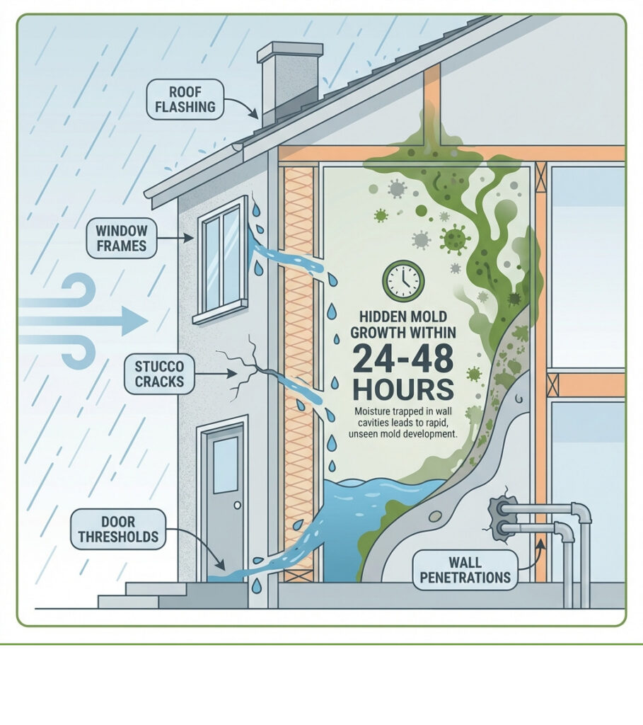 Heavy Rain In California: How Water Intrusion Leads To Hidden Mold In Homes (And What To Check Now) 1 Heavy Rain In California: How Water Intrusion Leads To Hidden Mold In Homes (And What To Check Now) 1