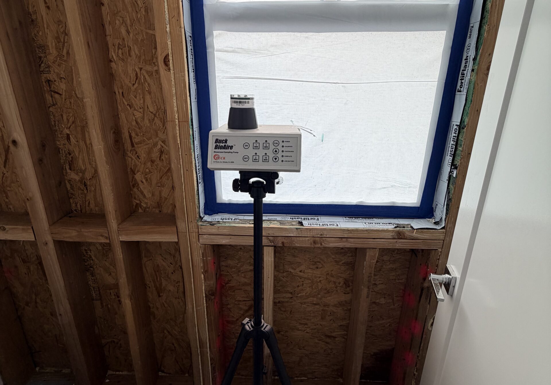 Mold Inspection Equipment Positioned In A Newly Remediated Area Of A Brea Home, Verifying Clearance Post-Remediation